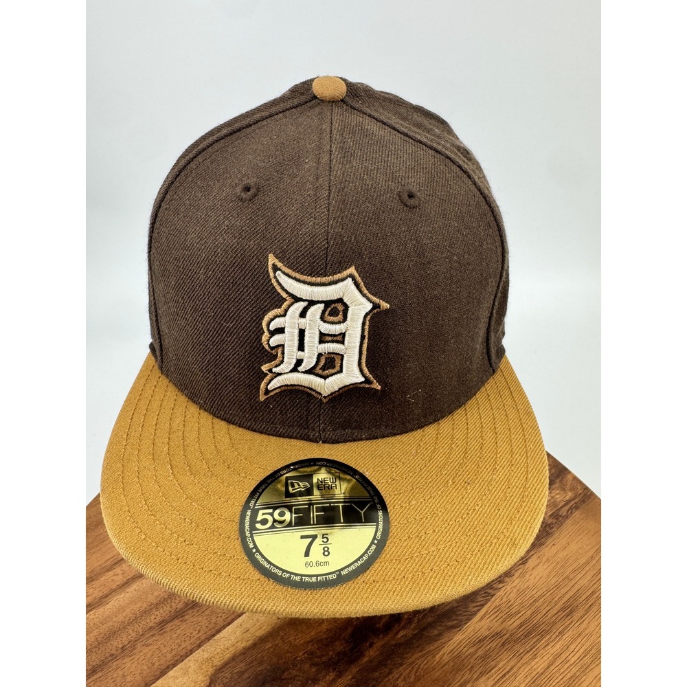 New Era Detroit Tigers Fitted Hat Mens 7 5/8 Brown Gold 59FIFTY MLB Baseball Cap - Picture 2 of 15
